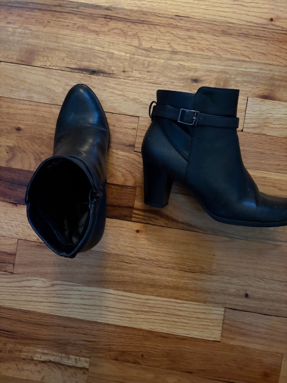 Naturalizer Black Faux-Leather Ankle Booties with Side Buckle